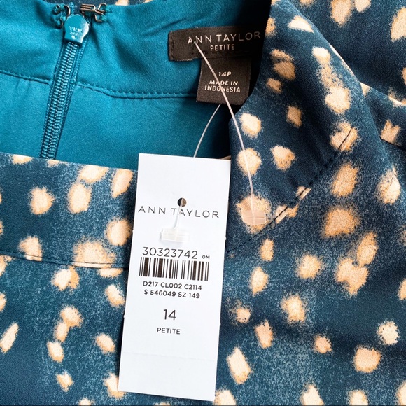 🌌 ANN TAYLOR TEAL TAN DOTTED MAXI DRESS! - Picture 6 of 9